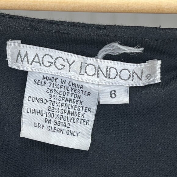 Maggy London Black Sheath Dress Sleeveless Square Neck Textured Waist Cocktail - Picture 7 of 9